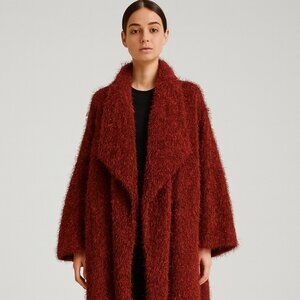 Slinky Brand Coatigan Longline Cardigan Coat Eyelash Knit Red Lightweight XL y2k